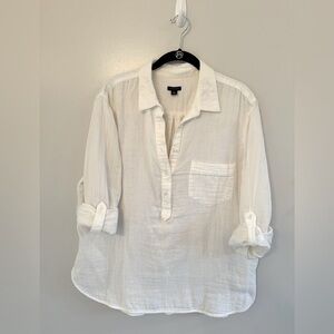 Ann Taylor White Long Sleeve Blouse With Pocket 100% Cotton Size XL